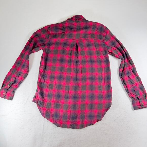 American Eagle Outfitters Button Flannel Shirt Woman S Boyfriend Fit Pink Black - Picture 3 of 15